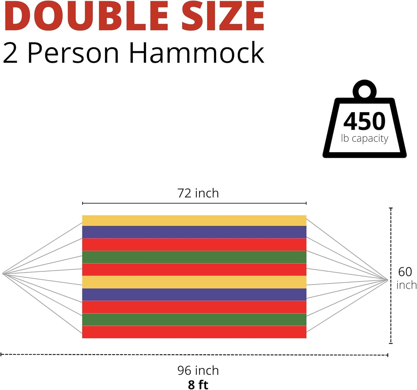 4E’s Novelty Cotton Double Hammock - Portable Hammock with Ropes, Travel Bag, Max 450lb, Hammocks for Outside