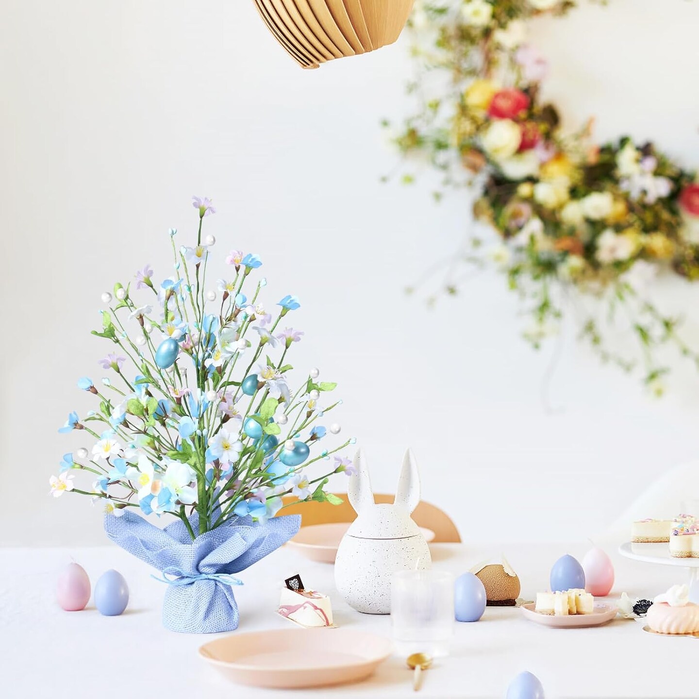 Easter Decorations, 18 Inch Artificial Easter Blue Egg Flower Tree Tabletop Decorations, for Home Party Wedding Holiday Spring Summer Decor.