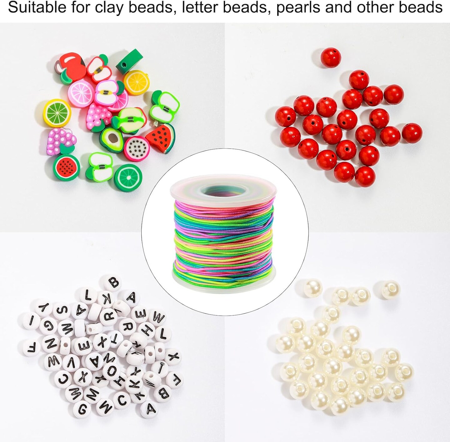 Elastic String for Bracelets, 1mm Sturdy Stretchy String Rainbow Elastic Cord for Jewelry Making, Beading Necklaces and Crafts