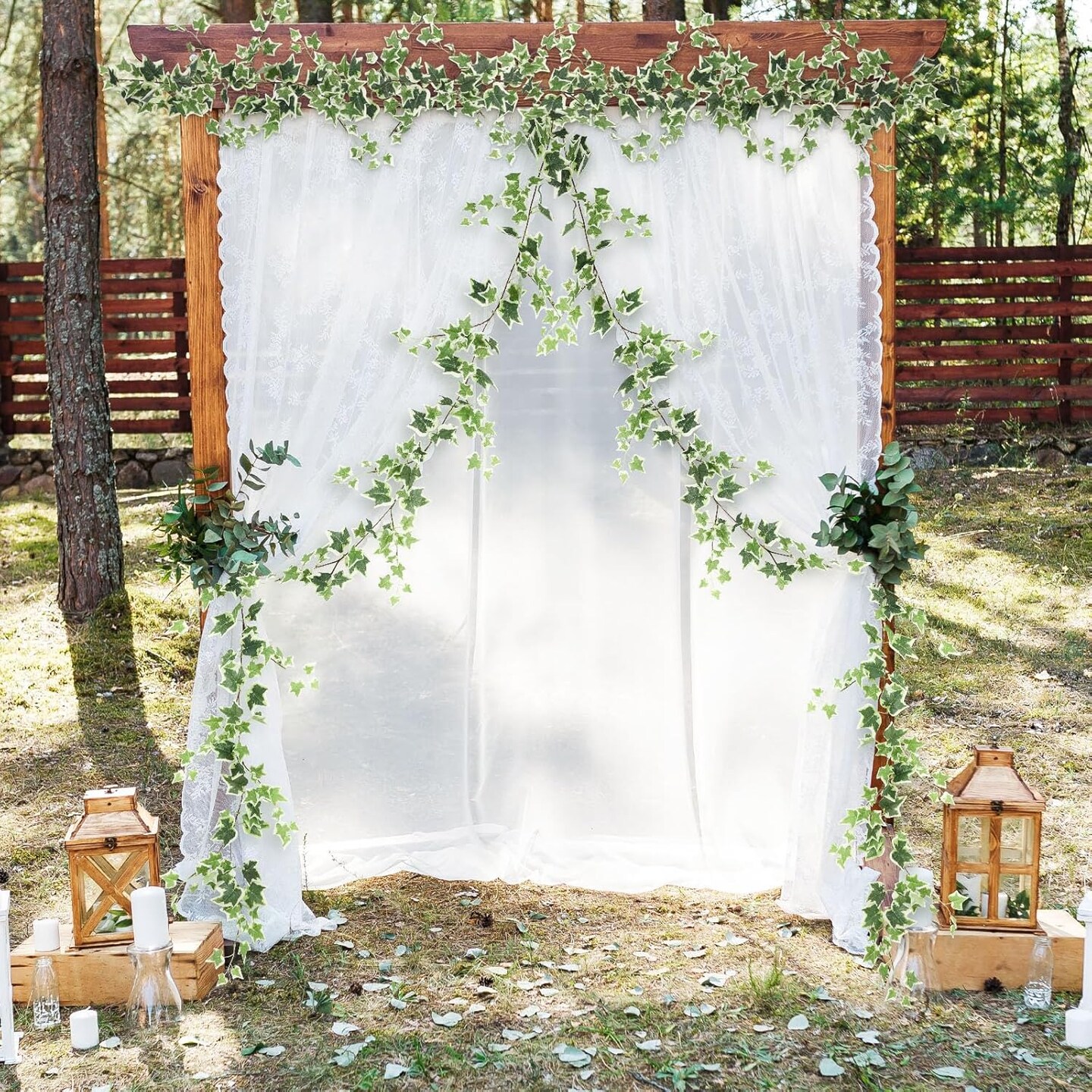 Ivy Vines&#xFF0C;71 Inch 2 Pcs, Fake Ivy Vines Garland, Green and White Vine&#xFF0C; Faux Ivy, Vines for Bedroom,Wall Decorations Vine&#xFF0C;Garden Party Decorations Ivy, Wedding Decor Vine
