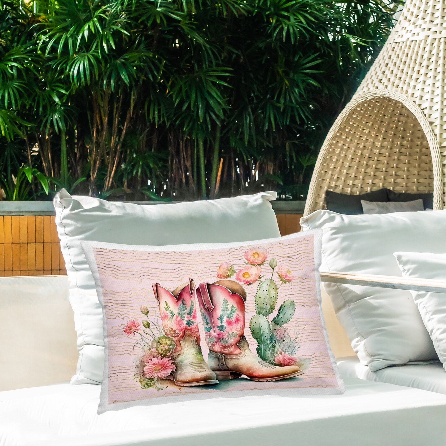 Stupell Industries Country Boots with Cacti Outdoor Printed Throw Pillow Design by Lettered and Lined, 14 x 7 x 20