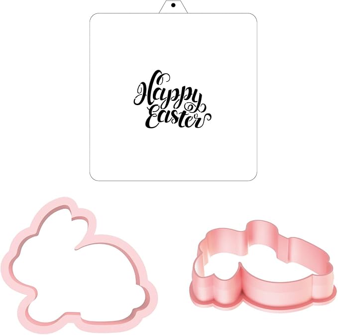 Cookie Cutter and Stencil Set Bundle Easter Bunny Cookie Cutter and Stencil Set - Bunny-Shaped Cookie Cutters with Stencils for Easter Baking, Holiday Decorations, and Party Treats (Easter Bunny)