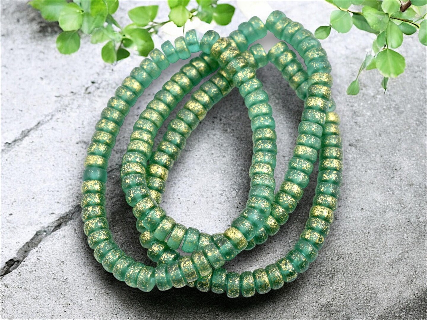 *50* 6x3mm Gold Washed Matte Sea Green Heishi Beads