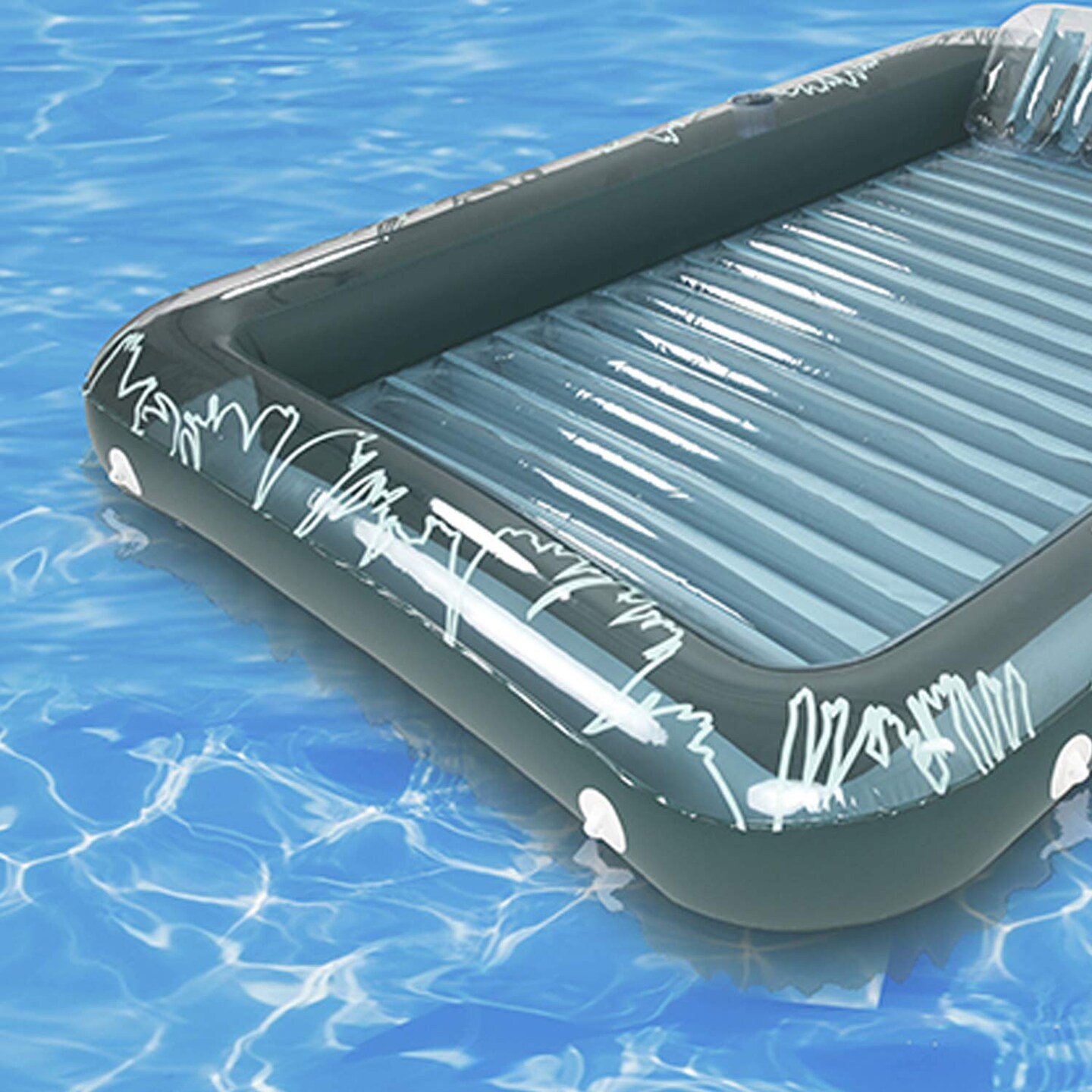 Inflatable Pool Float with Drink Holder | 80&#x22;L x 58&#x22;W x 9&#x22;H | Blue (Clear)