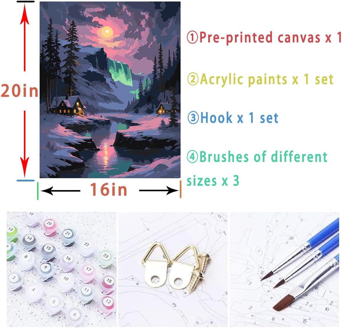 Snow Mountain Paint by Numbers Kit for Adults Beginner Waterfall Adult Paint by Number Kits On Canvas River Cabin Oil Painting Kit for Adults Kits for Gift Home Wall Decor 16x20 Inch