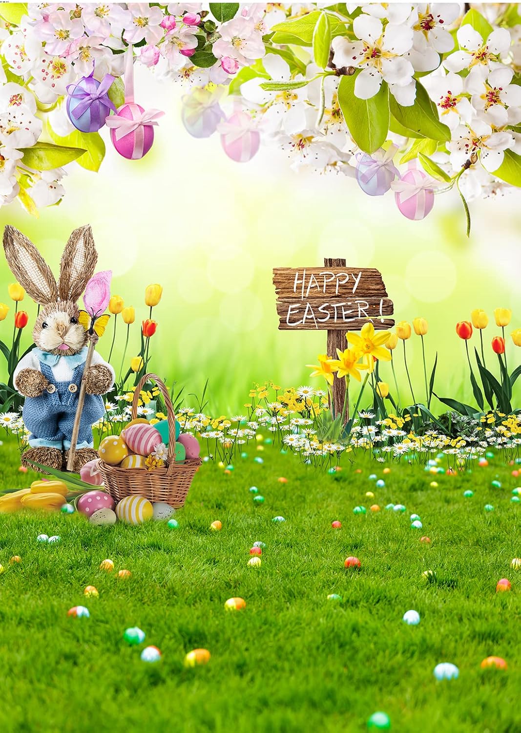 Easter Backdrop, Easter Photo Backdrop 6x8ft, Happy Easter Day Back Drops Background Spring Easter Party Decorations Banner