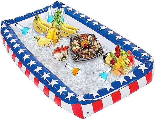 4E&#x27;s Novelty Patriotic Inflatable Serving Bar &#x2013; 4th of July Ice Tray for Food Buffet Table Cooler