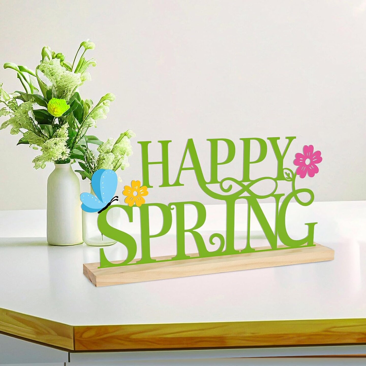 Metal “Happy Spring” Sign – Indoor Home & Tabletop Spring Decor