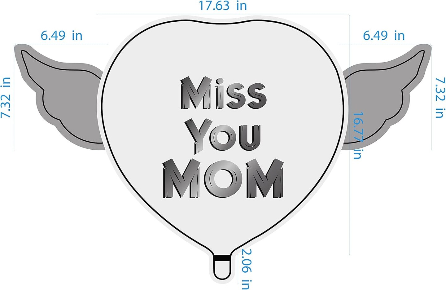 Miss You Mom Heavenly Balloons heart shaped with angel wings (Red)