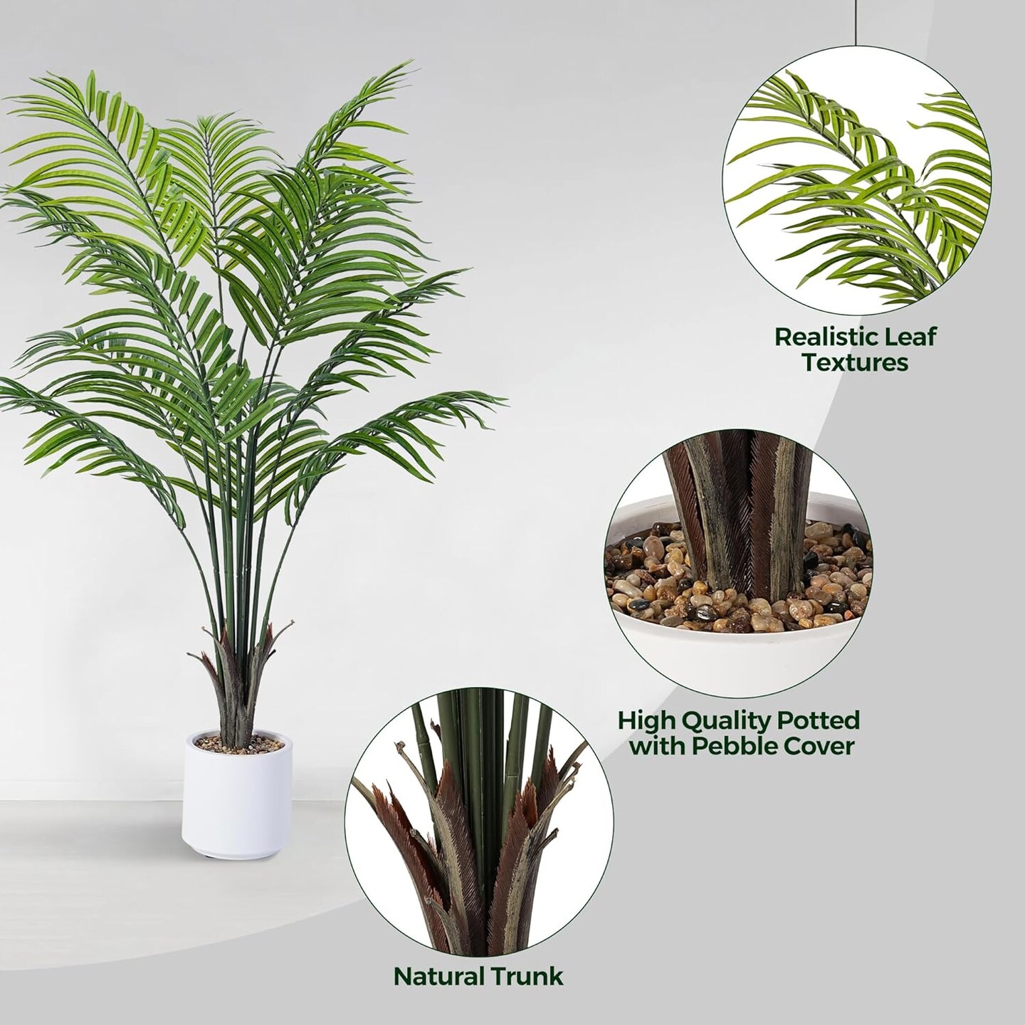 Artificial Areca Palm Tree 4FT Fake Potted Plant 2 Pack Faux Silk Tropical Areca Palm with 12 Trunks &#x26; Real Bark Design, Large Aritificial Plant in Pot for Home Living Room House Warmming Floor Decor