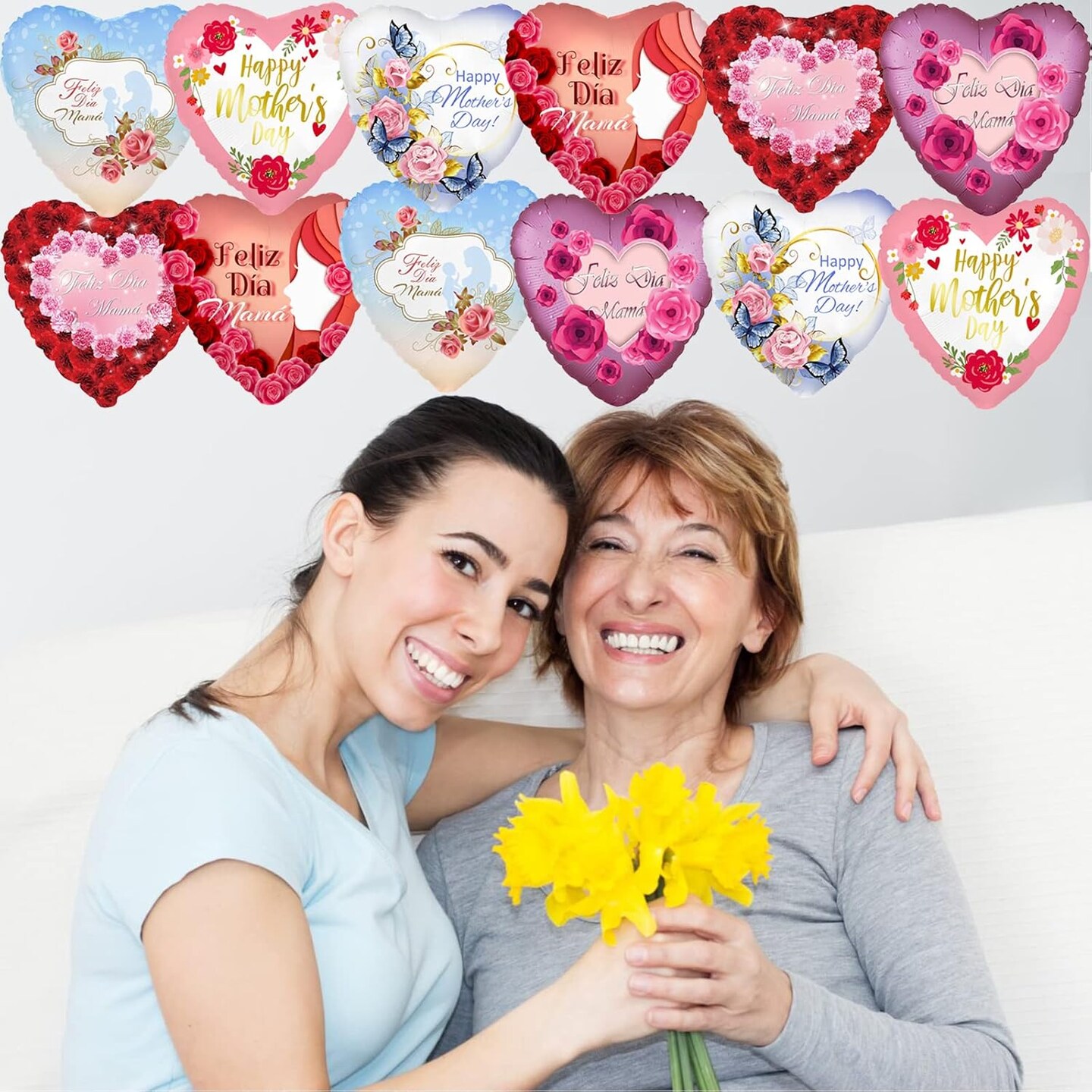 Mother&#x27;s Day Balloons,18 PCS 17 Inch Happy Mother&#x27;s Day Balloons,Heart-Shaped Foil Balloon,Mothers Day Decoration