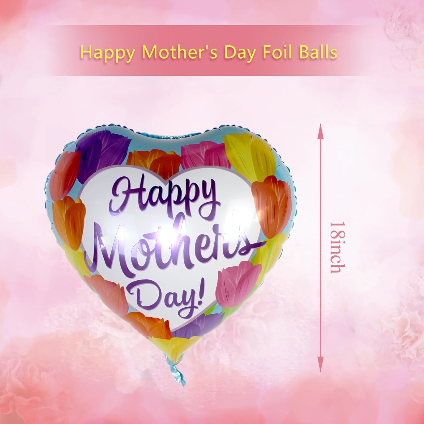30 Pcs Happy Mother's Day Balloons Party Decorations, 18 Inch Heart Love You Mom Balloons, Colorful Mylar Foil Balloon with Ribbon for Mother Grandmother Birthday Supplies, Meaningful Mother's Day!