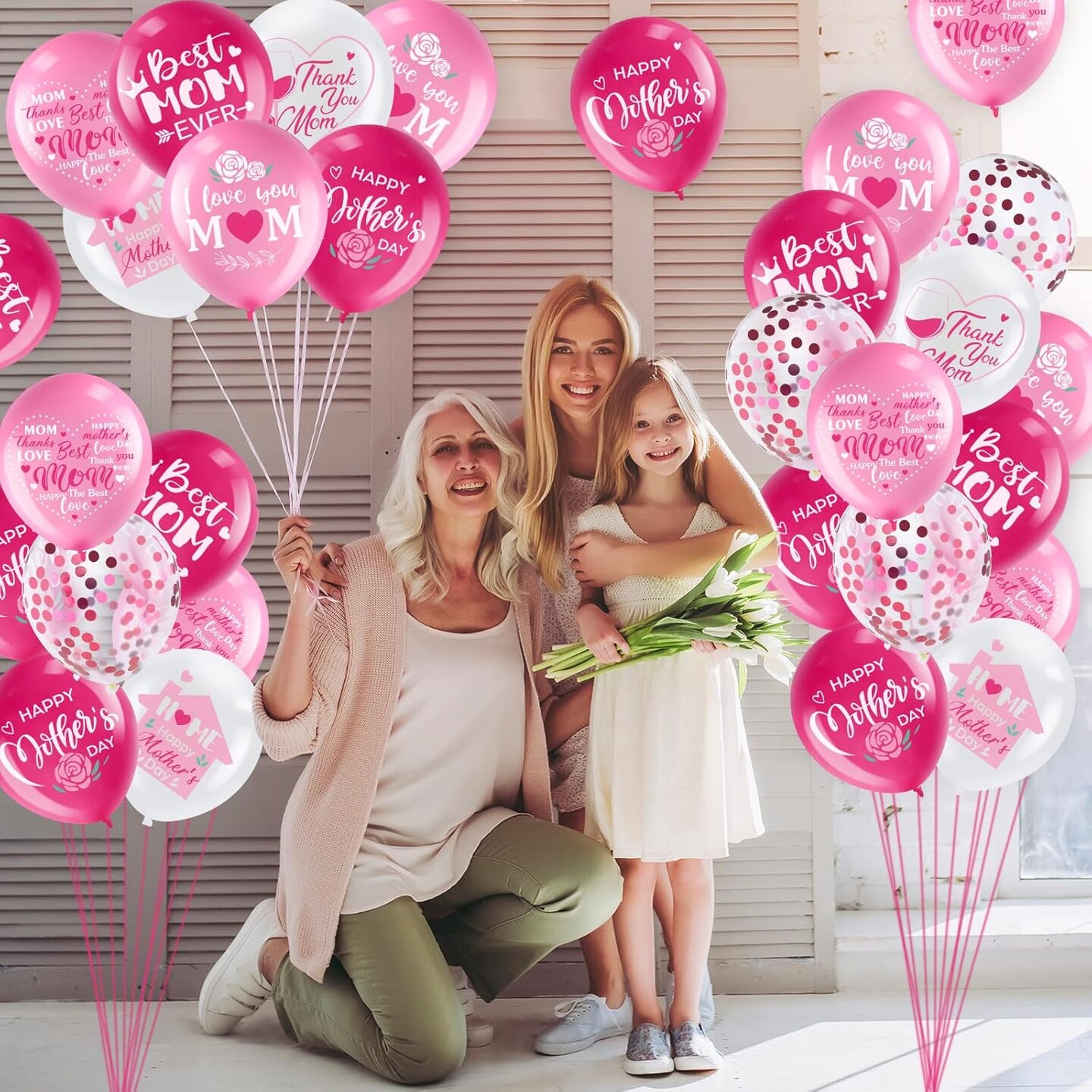 50 Pcs 12inch Happy Mother&#x27;s Day Balloons Party Decorations Supplies, I Love You Best Mom Ever Thanks Giving Party Latex Balloons for Mother&#x27;s Day Party Mother Birthday Party Favors