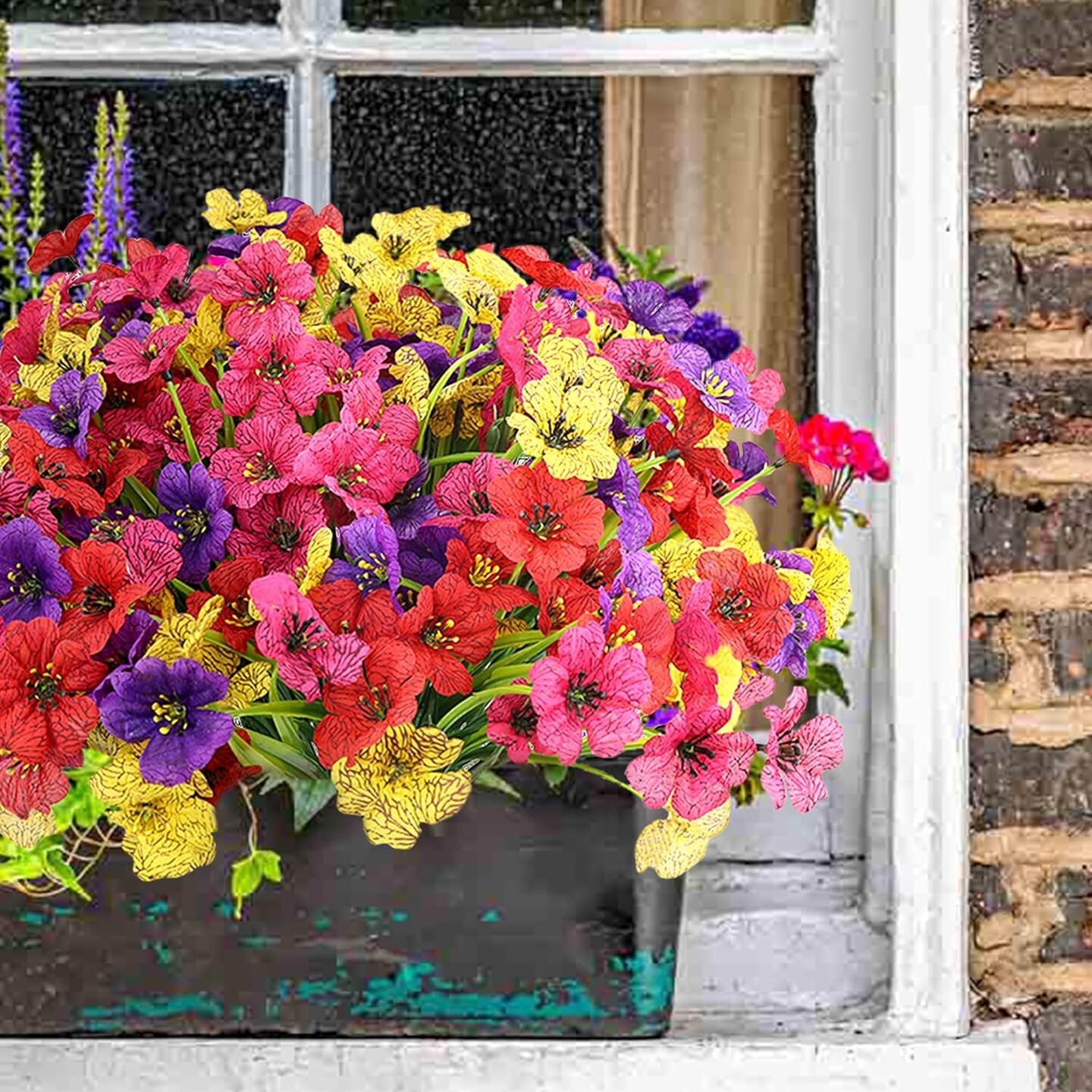 16 Bundles Fall Artificial Flowers for Outdoor UV Resistant Fake Spring Flowers Faux Plants Outdoor for Porch Window Box (Colorful) 15"D x 4"W x 2"H