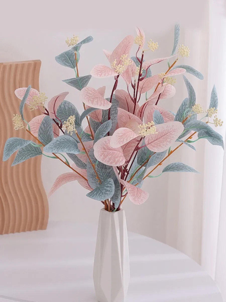 6pcs Artificial Eucalyptus Stems Pink Fake Eucalyptus Leaves Tall Eucalyptus Branches Floral Decorations for Boho Home Decor Flowers Arrangement