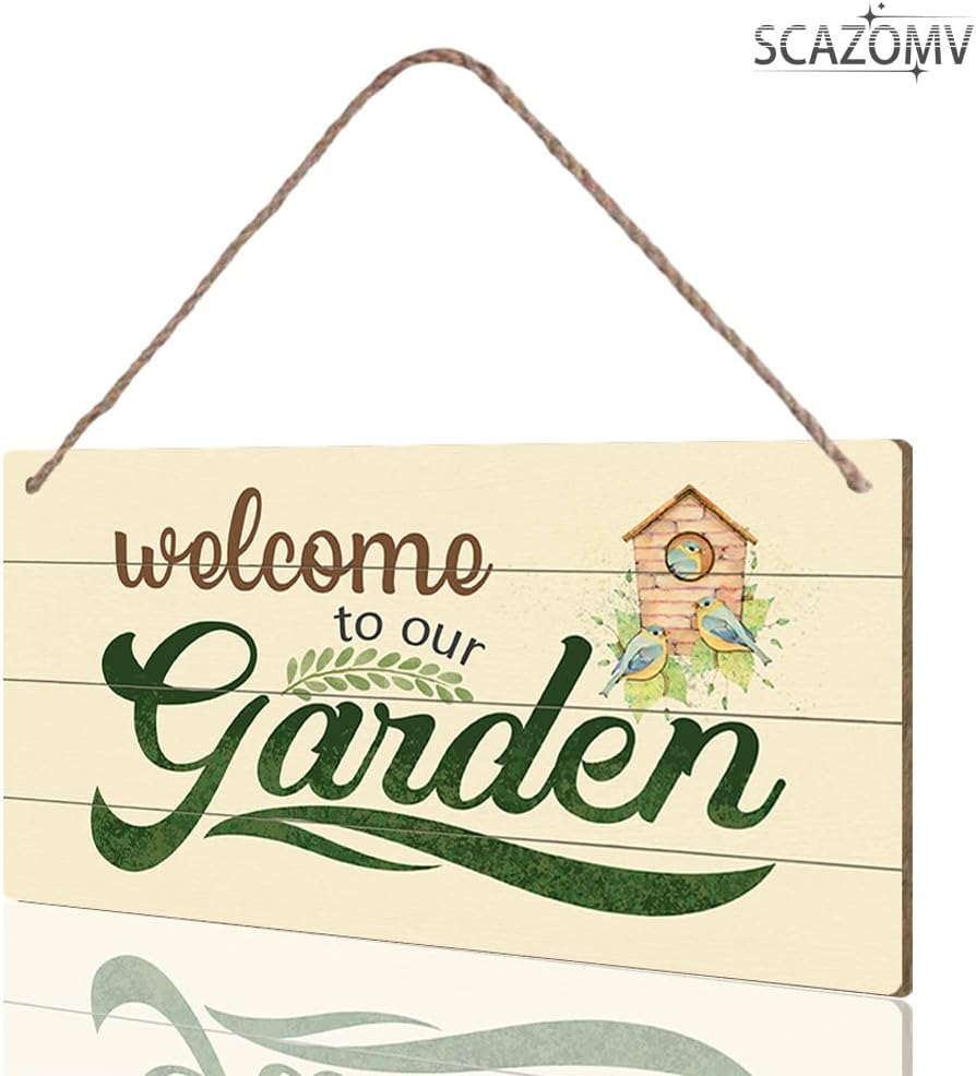 Garden Sign Decor, Welcome To Our Garden, Funny Outdoor Decorative For Garden Backyard Patio Farmhouse, Potting Shed She Shed Personalized Wooden Hanging Plaque 5&#x22;X 10&#x22;
