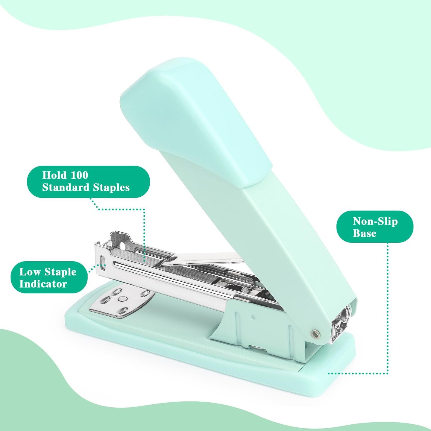 Green Office Desktop Stapler, 80 Staples, 20 Sheet Capacity, Vibrant Style