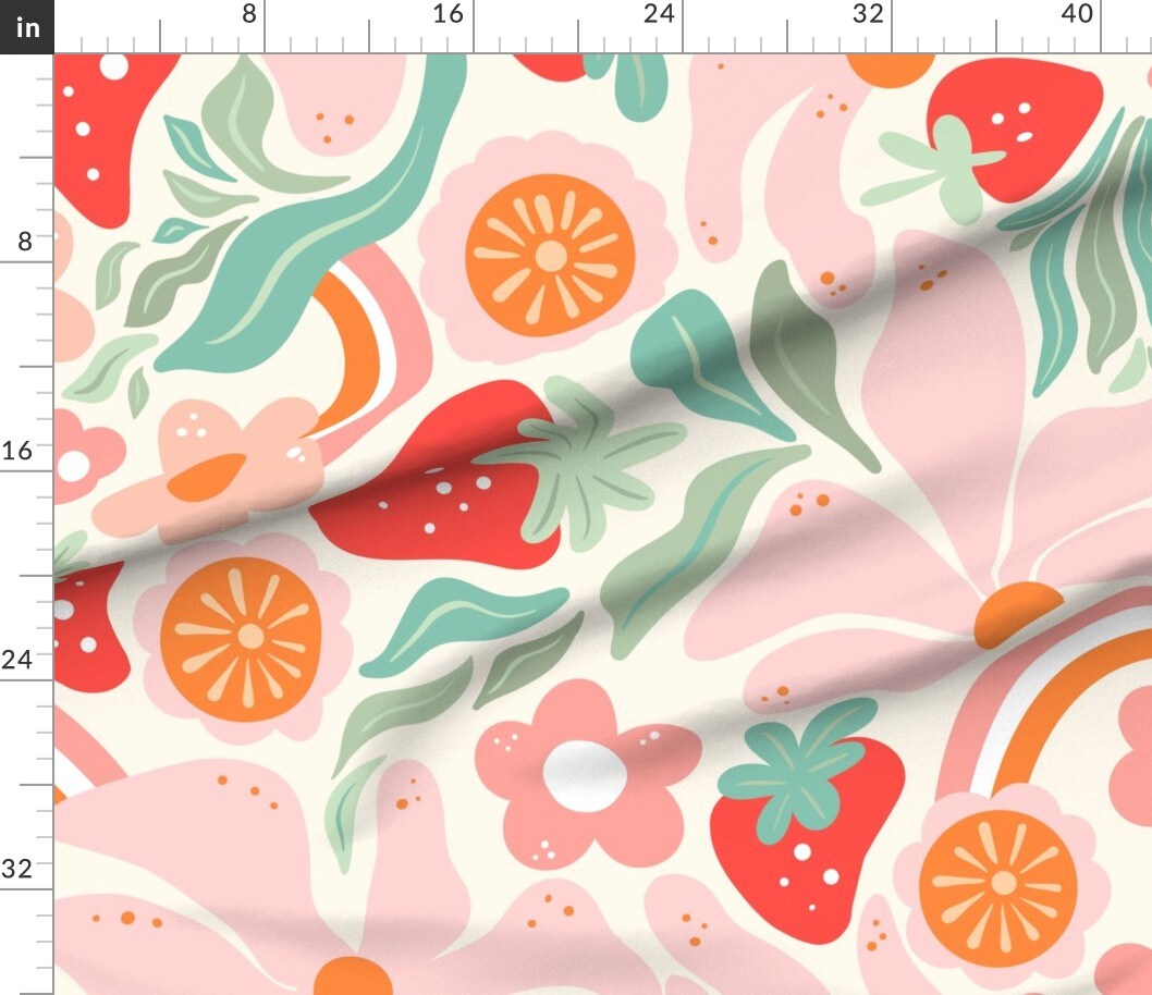 1970S Retro Whimsical Colorful Fruit Jumbo Scale Citrus Bright 70S Custom Printed Fabric by Spoonflower Various Fabrics by the Yard or Fat Quarter