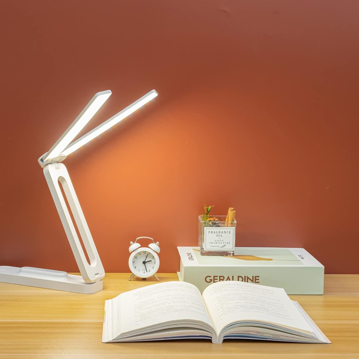 Double Head Desk Lamp with Large Lighting Range,Mini Lamp for Small Spaces,Rechargeable Foldable and Portable Desk Lamp with USB-C Cable for Travelling,Small Desk Lamp for College Dorm, White
