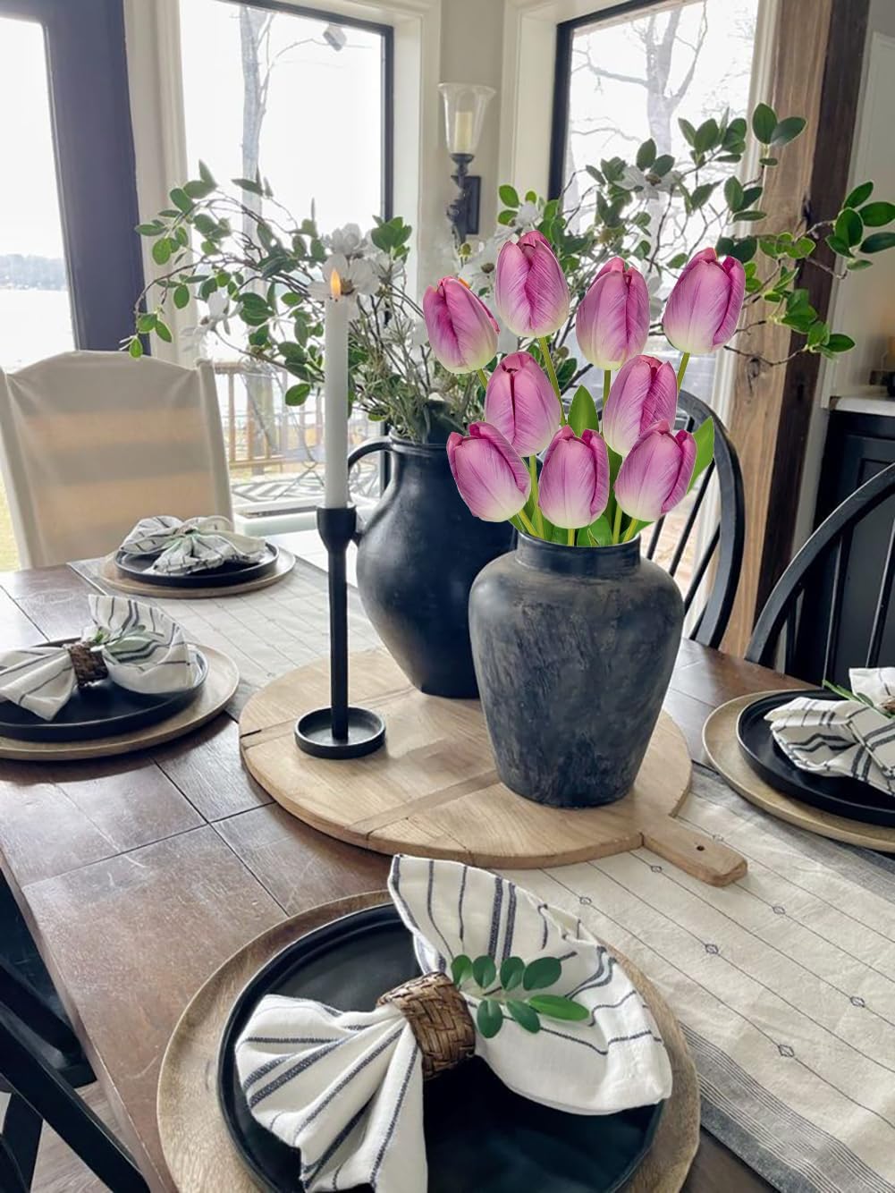23&#x22; Fake Tulip Flowers Artificial Violet Tulips Long Stem Faux Flower, Silk Flower D&#xE9;cor for Floral Arrangement Home Farmhouse Wedding Decoration