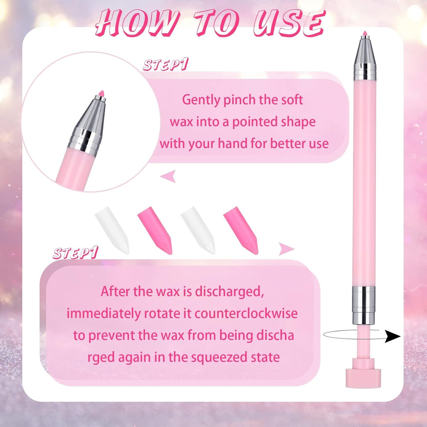 2-Pc Diamond Painting Pens with 40 Wax Refills for DIY Beads and Gems