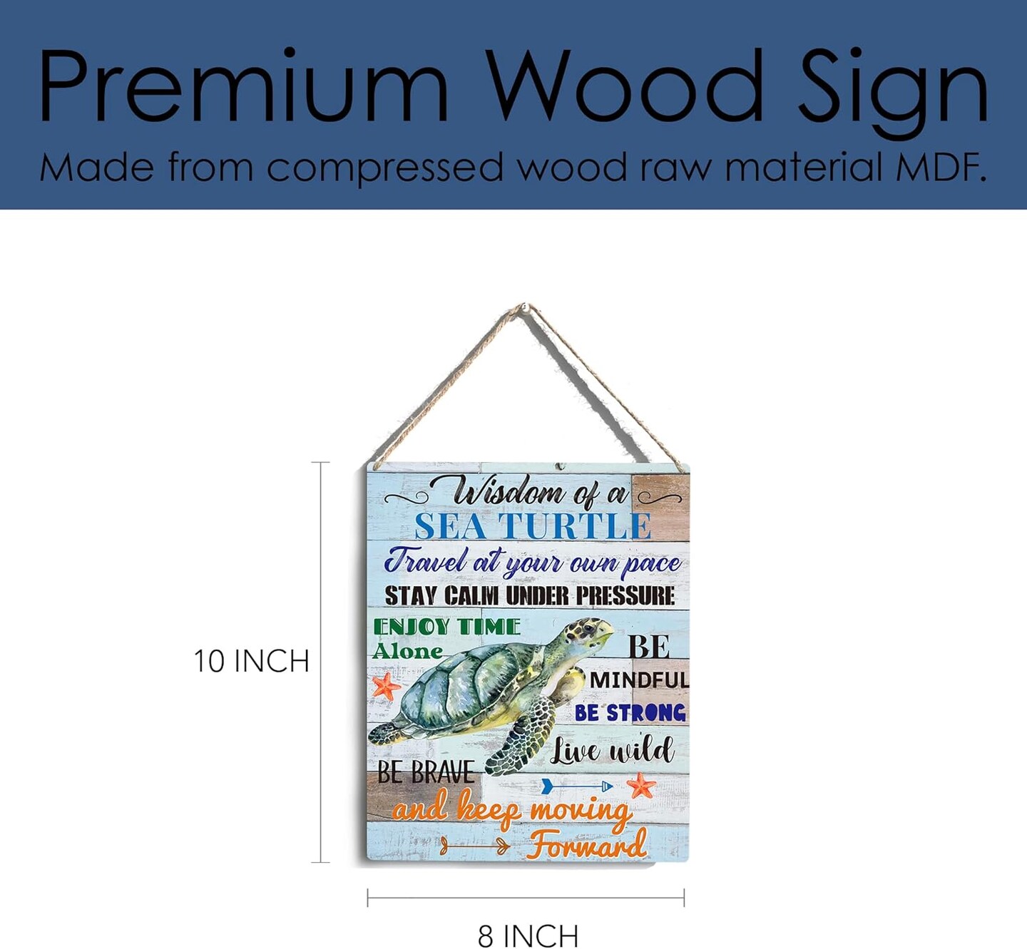 Sea Turtle Wooden Wall Sign 10x8” – Inspirational Home & Office Decor