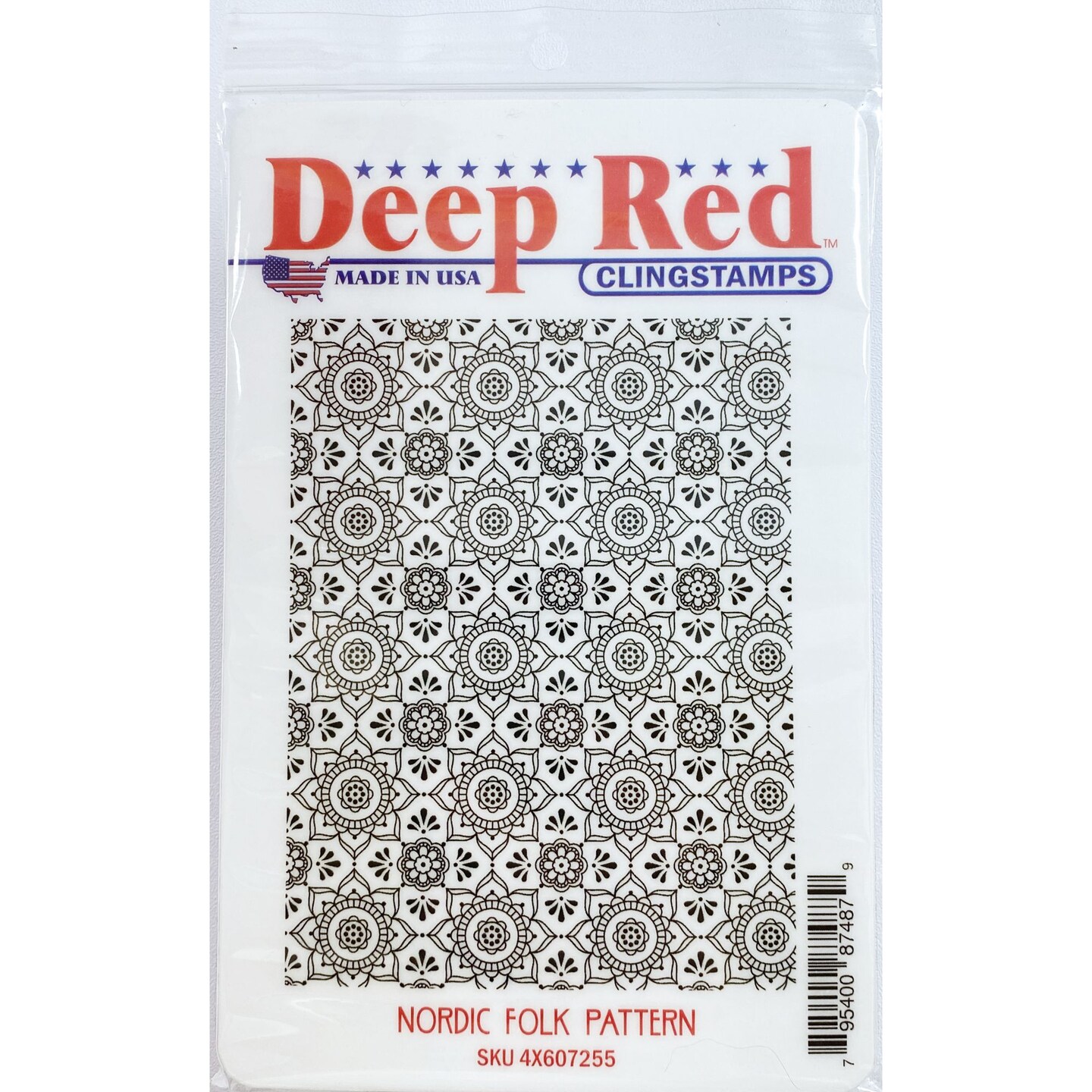 Deep Red Stamps Nordic Folk Pattern Rubber Cling Stamp