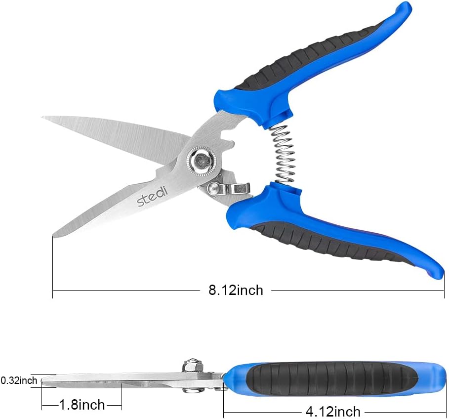 Multipurpose Heavy Duty Scissors, High Carbon Stainless Steel Shears with Fine Serrated Blades Easy to Cut Cable Notches,Non-Slip Comfort Handle, Cuts Wire, Carton,for Household Pruning, Office