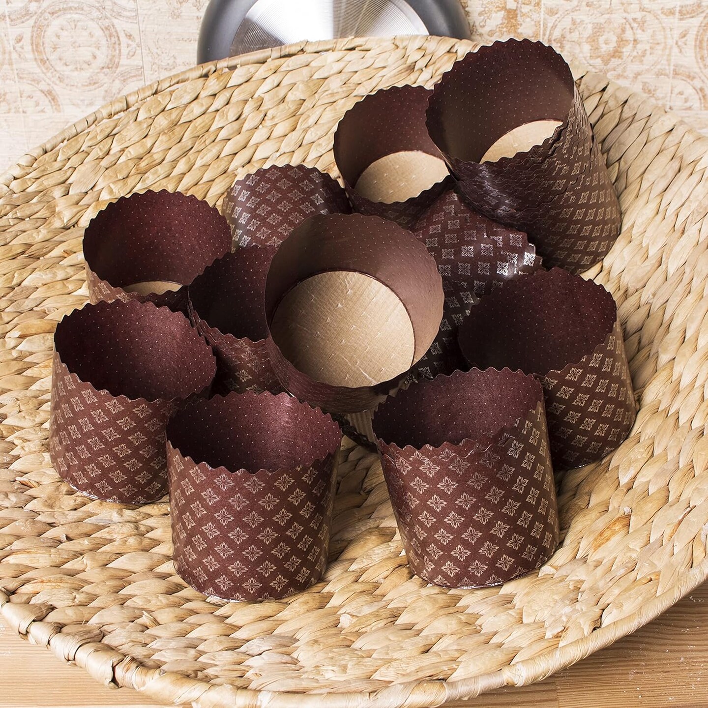 9 oz Easter Bread Forms Paska Mold Kulich |25 pack| Easter Bread Paper Mold - Panettone Paper Mold - Brown Design W 3.55 x H 3.35-In