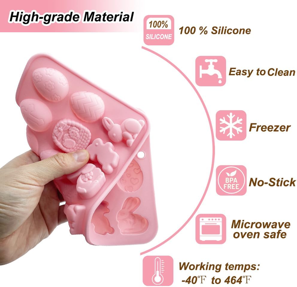 2 Pack Easter Gummy Chocolate Molds 18 Cavities Egg Rabbit Candy Mould Tray Baking Tools for Chocolate Cake Dessert Candy Mousse Pastry Handmade Soap Cupcake Topper Crayons