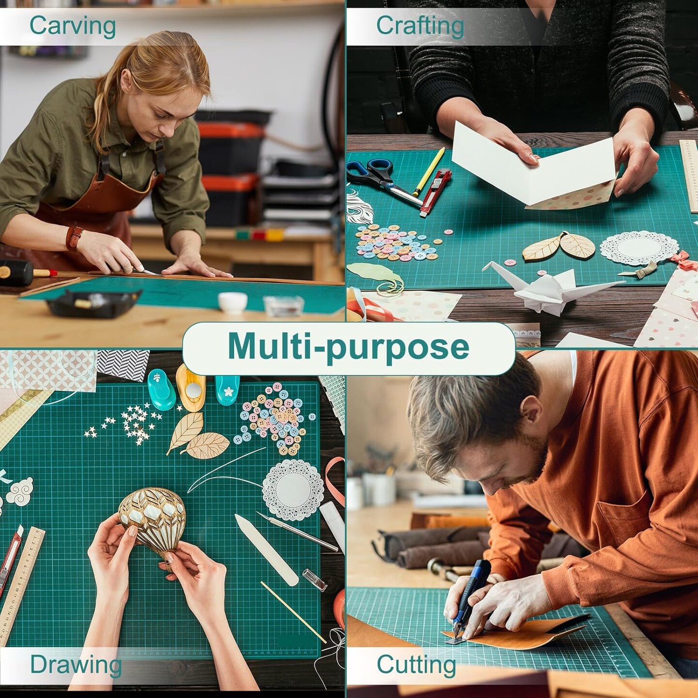 Cutting Mat, 23" x 35" Self Healing Cutting Mat, 5-Ply Craft Mat Green, Rotary Cutting Mat for Crafts, Fabric, Sewing, Quilting, Scrapbooking