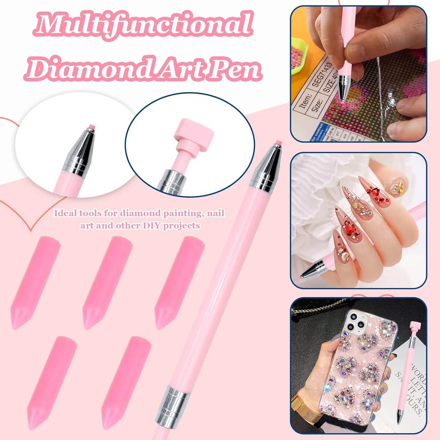 21-Pc Diamond Painting Pen Kit with Wax Pen and 20 Wax Refills, Pink