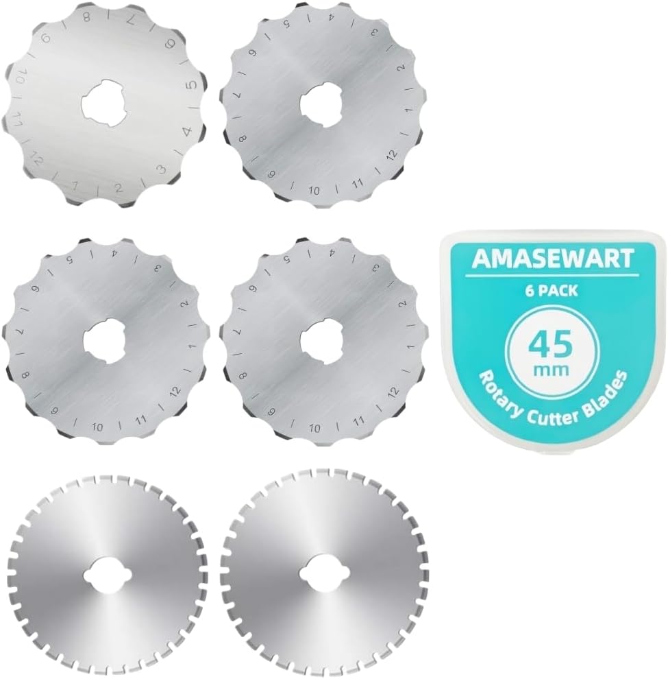 45mm Crochet Edge Rotary Cutter Blades, Skip Stitch Rotary Blades Fits , Perforating Rotary Replacement Blade, Pack of 6