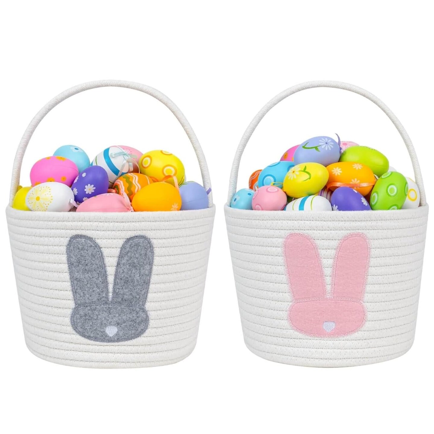 Easter Bunny Basket Set for Kids, Babies, 2-Piece Easter Egg Hunt Baskets for Girls, Boys, Soft &#x26; Durable Cotton Rope Empty Gift Basket, Festive Decor &#x26; Gift Ideas, Large