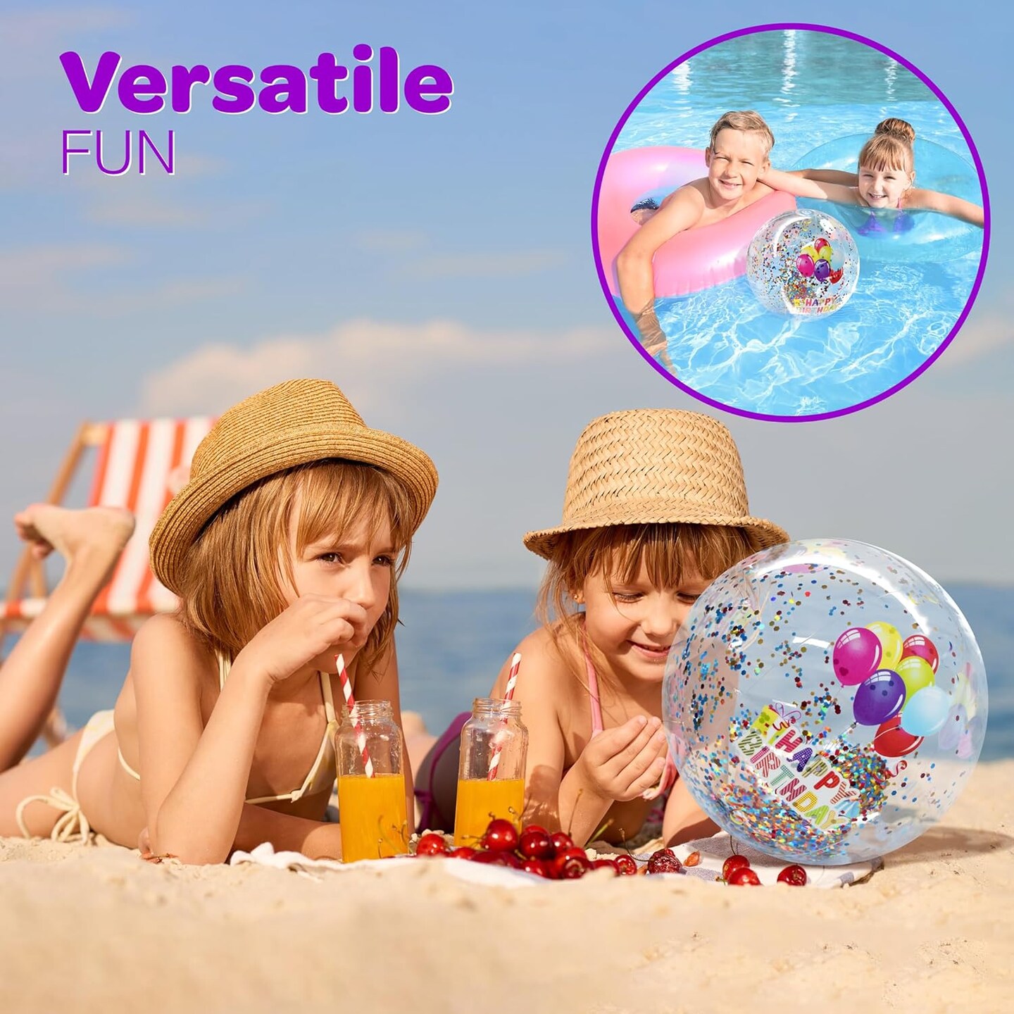 4E's Novelty 22"" Beach Ball with Glitter – Fun Pool Party Birthday Decorations & Floating Pool Decorations