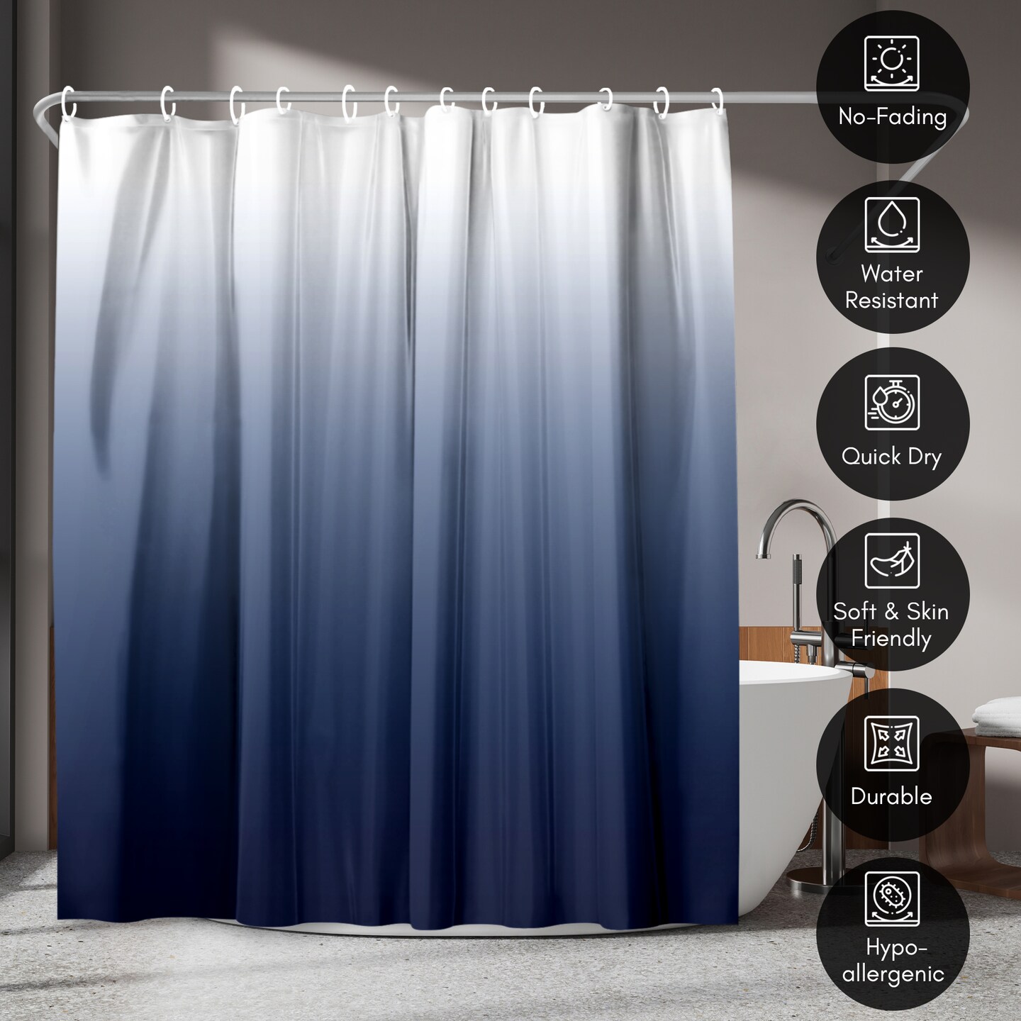 Americanflat 71x74 Ombre Blue Shower Curtain - Water Resistant - Polyester Fabric