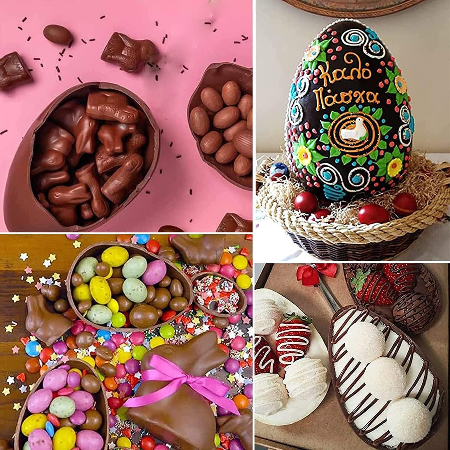 2 PCS Easter Chocolate Molds Silicone Egg Molds Chocolate Molds, Large Silicone Egg Molds for Chocolate, 3D Breakable Chocolate Molds for Easter Decorations and Dessert Baking