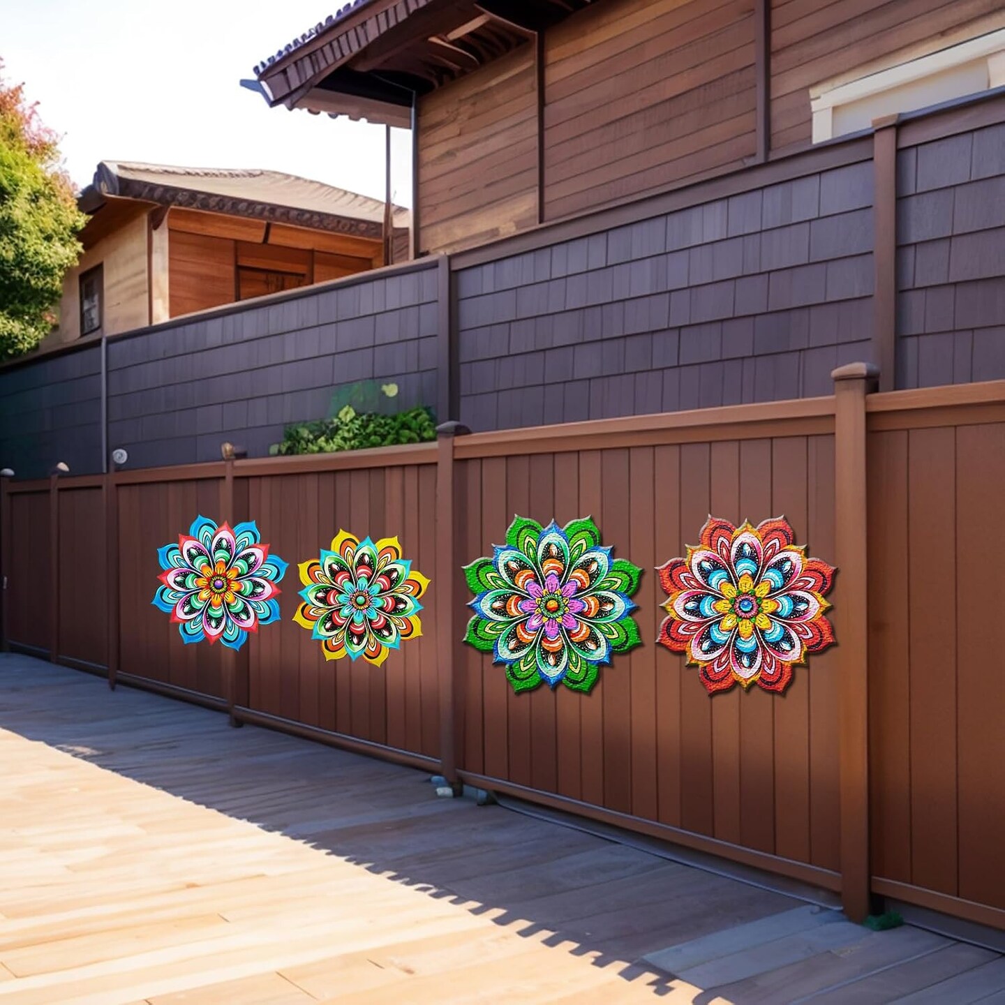 Metal Sunflower Wall Art Decorations - Handmade Outdoor Yard Garden and Indoor Outdoor Wall Decor, Creative Flower Hanging Set&#xFF0C;Garden Decor for Outside