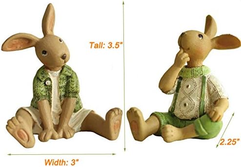 Set of 2 Resin Bunny Easter Decoration Vintage Rustic Country Bunnies Figurine Ornament Easter Decor Bunnies Rabbit Egg Figurine Rabbit Statue (Sitdown Bunnies)