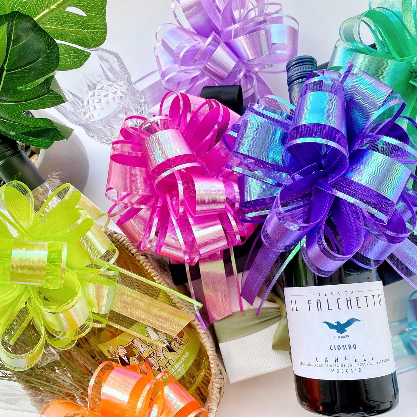 12PCS Rainbow Color Pull Bows for Gift Wrapping, 6 Inches Large Gift Bow, Colorful Laser Ribbon Decoration for Flower Bouquets and Basket, Aurora Bows for Birthday Presents, Anniversary, Wedding