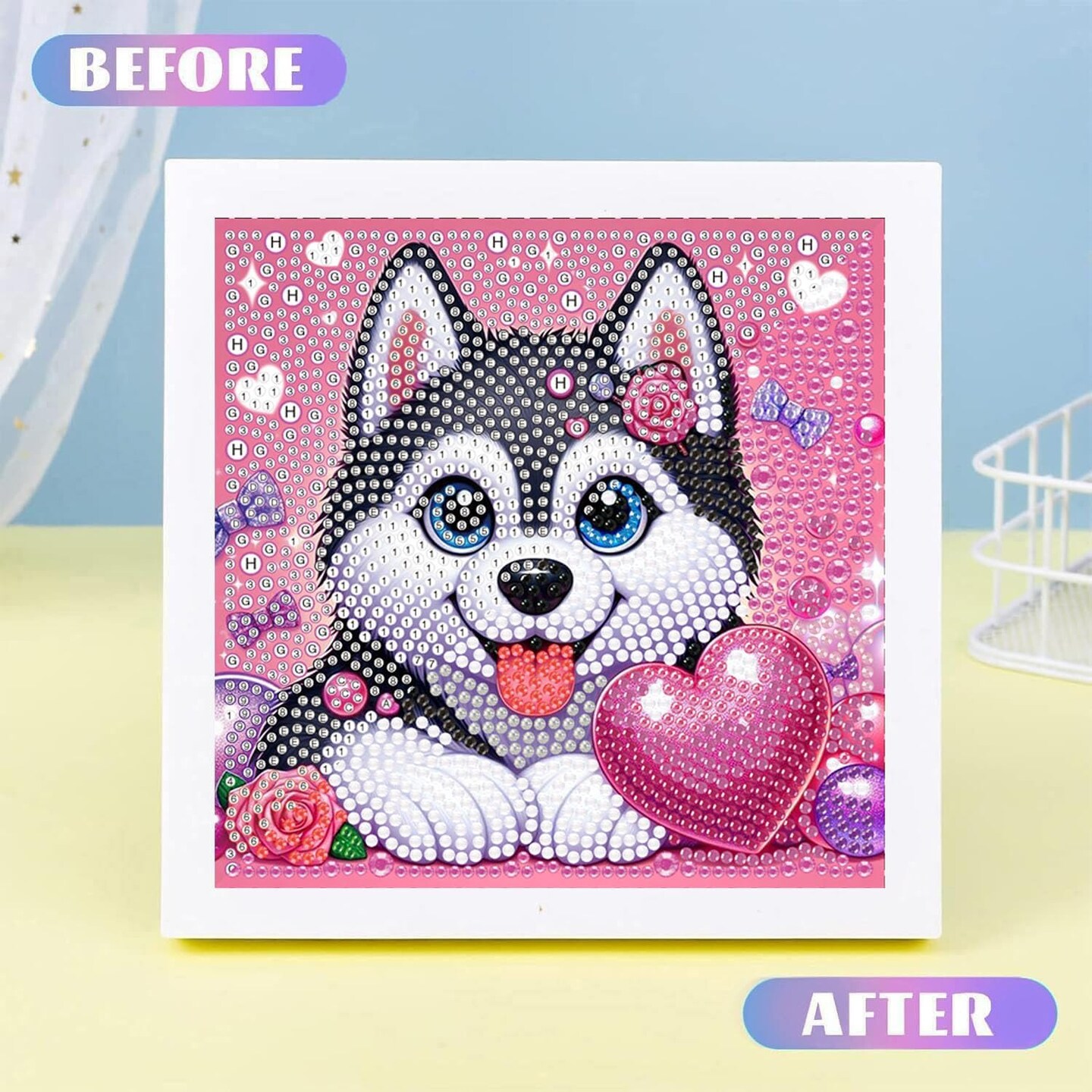 Dog Diamond Art Kits for Kids with Frame,Dogs Diamond Art for Kids Ages 8-12,Animal Diamond Painting Kits for Kids