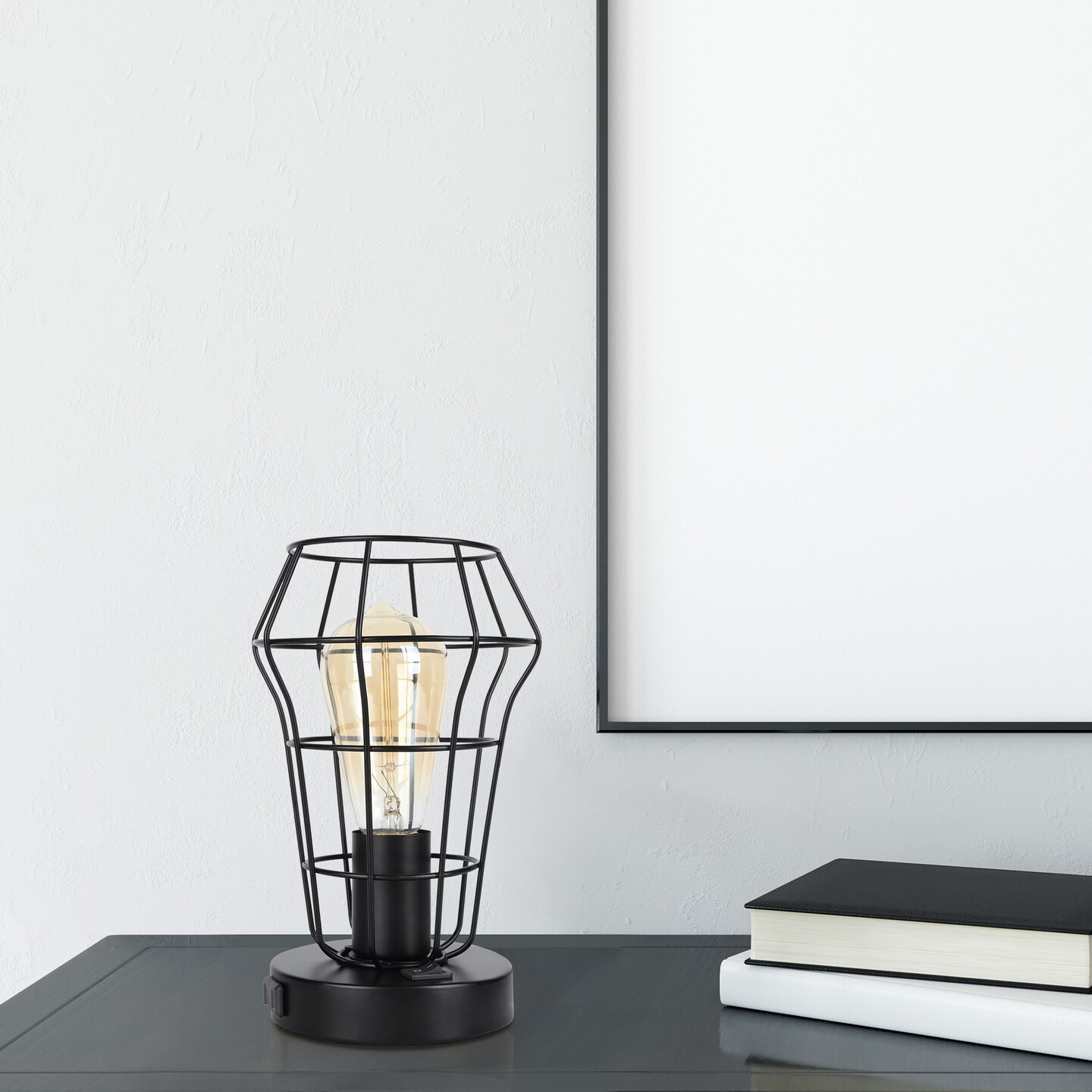 2PCS Industrial Cage Desk Lamps Vintage Table Lamps with Dual USB Ports &#x26; AC Outlet, UL-Certified Steampunk Bedside Lights for Office, Bedroom, or Gift