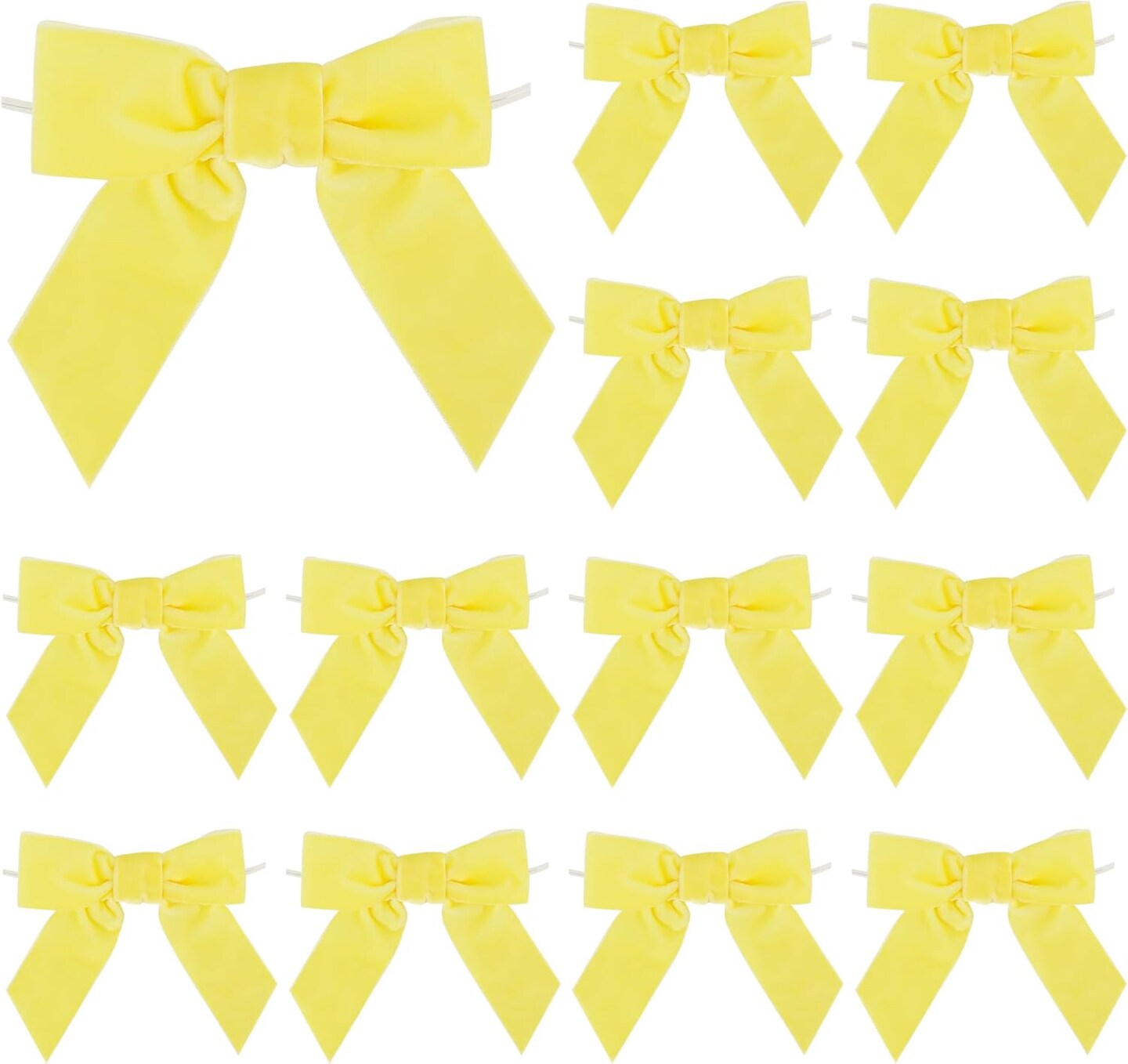 Yellow Velvet Bows 4.5&#x22; Yellow Velvet Easter Bows Premade Bows Yellow Twist Tie Bows for Wreaths, Gift Basket, Spring Holiday Decor, Gift Wrapping, Swag, Baby Shower Decoration - 12 PCs