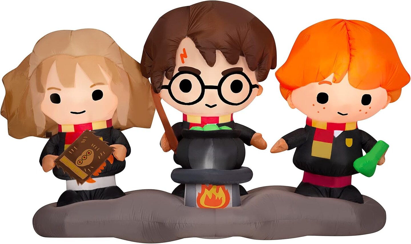 7.5&#x27; Gemmy Airblown Inflatable Halloween Harry Potter, Hermione Granger, Ron Weasly Cauldron Scene Yard Decoration 229022