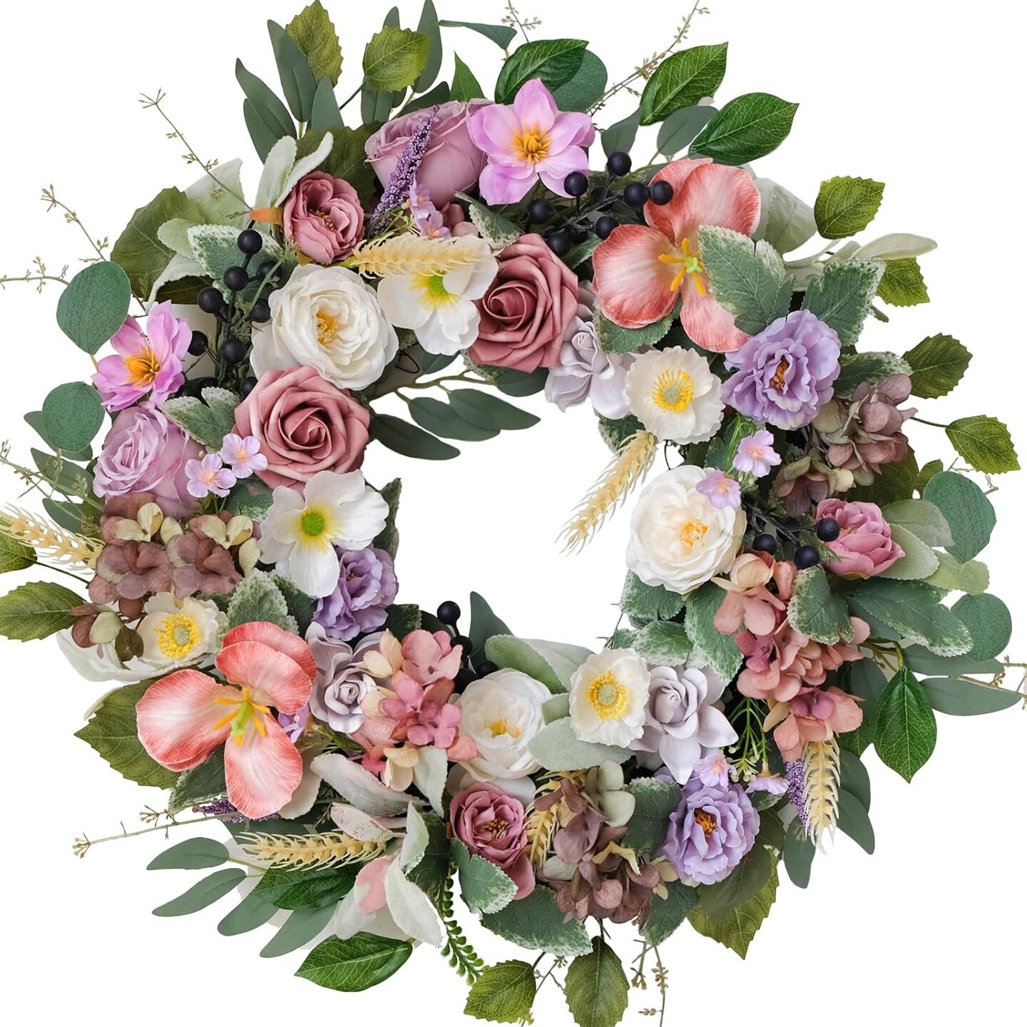 Artificial Roses &#x26; Peonies Spring Floral Wreath for Front Door