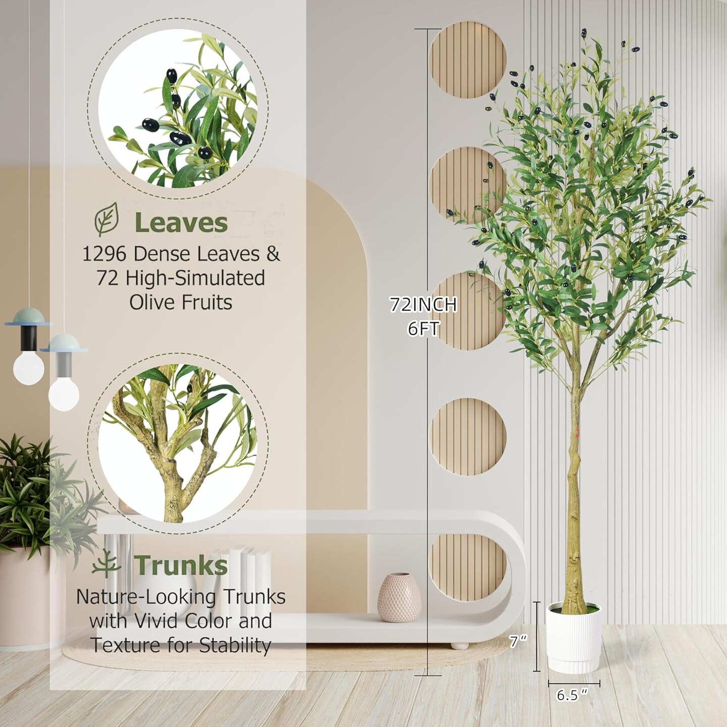 6ft Olive Tree, Olive Plant Artificial Indoor with 1296 Dense Leaves &#x26; 72 High-Simulated Olive Fruits- Easy Assembly, Low Maintenance (Thick Olive Tree, 6ft)