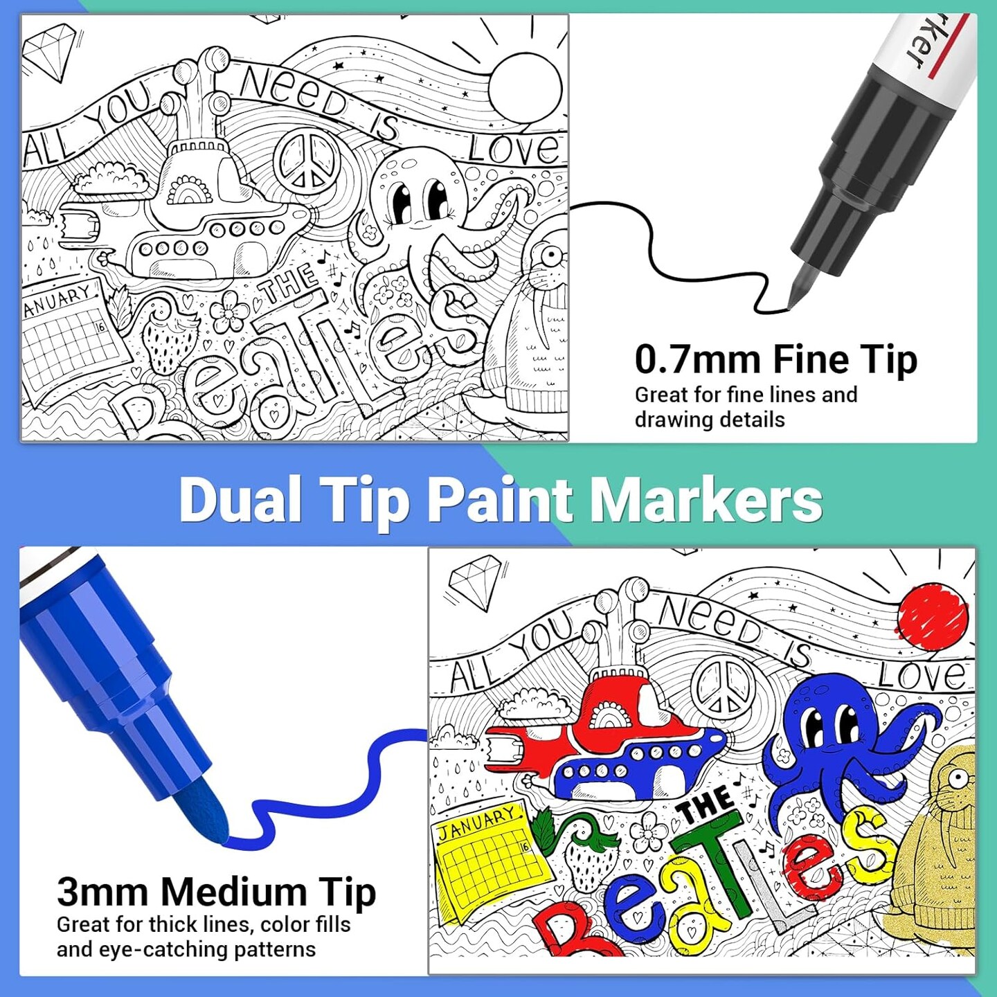 Oil Based Paint Markers, 8 Colors Dual Tip Permanent Paint Pens Paint Markers(0.7mm &#x26; 3mm), Waterproof Paint Pen for Rock Painting, Metal Wood Glass Stone Canvas Mugs Fabric Plastic