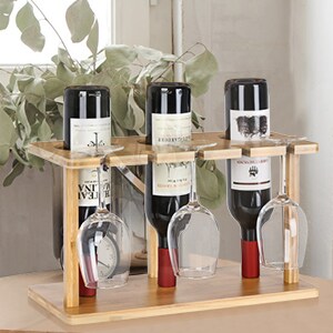Wood Wine Rack And Wine Glass Holder Bottle Storage Stand Holder for Bar Kitchen