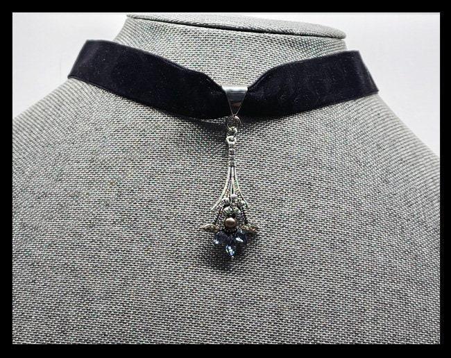 AREA Black velvet choker with Clear Crystal Accents. Black Choker Velvet, Wide Gothic Choker, Celestial Jewelry  main image 3