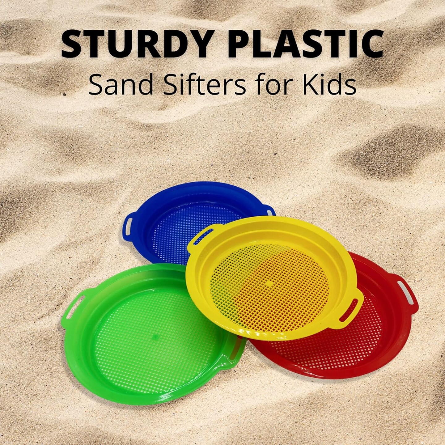 4E's Novelty 4 Pack Sand Sifter – 8.75" Sandbox Toys, Kids Sand Toys, Rock Strainer